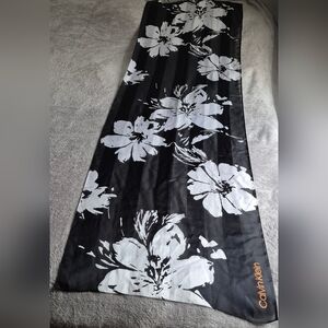 Rare Find Calvin Klein Floral Chiffon Sheer Scarves - Black and White - 71"X 21"